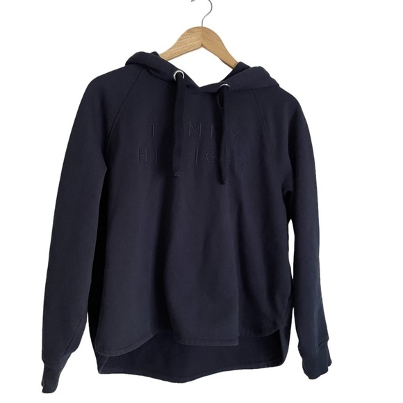Tommy Hilfiger Women's Embroidered Raglan Hoodie Sweatshirt M Navy Blue - Picture 2 of 9